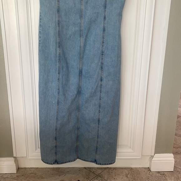 Zara blue maxi long denim jean distressed sleeveless button down dress sz XL - Picture 12 of 16